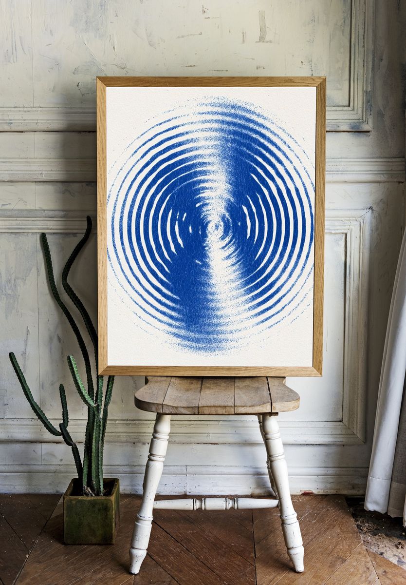 Blue Concentric Ripple Abstract Poster. room preview