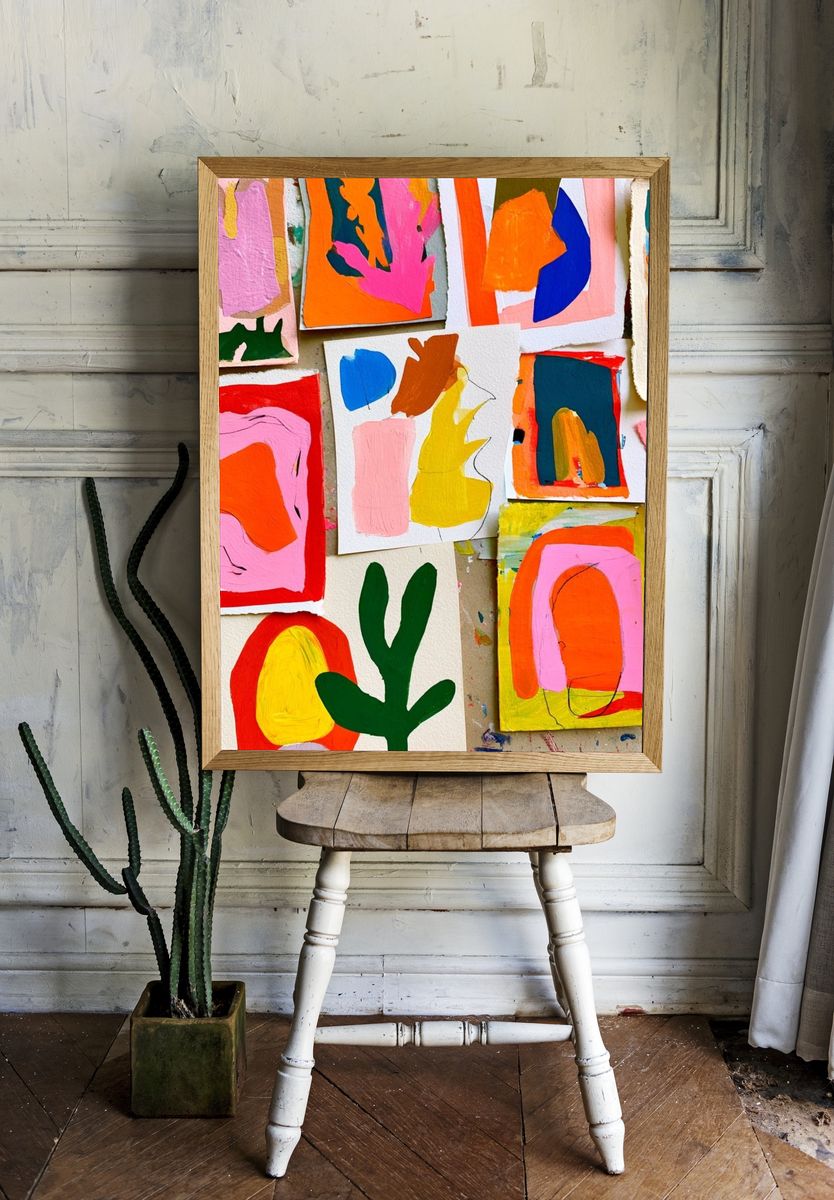 Colorful Abstract Collage Poster. — room view 1