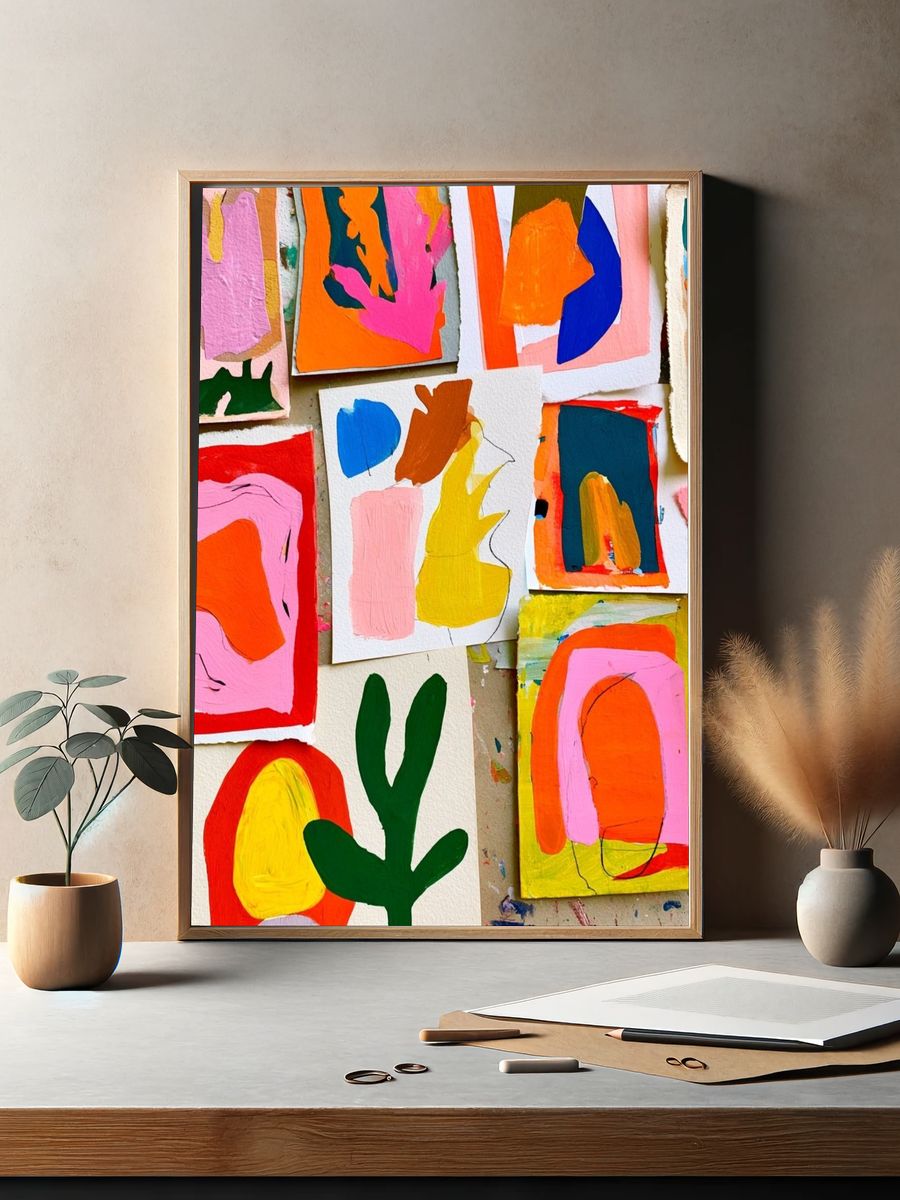 Colorful Abstract Collage Poster. — room view 2