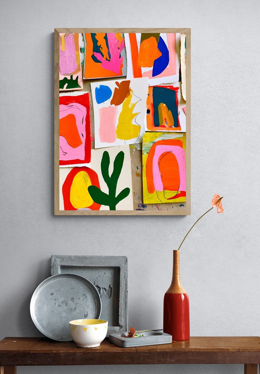 Colorful Abstract Collage Poster. — room view 3