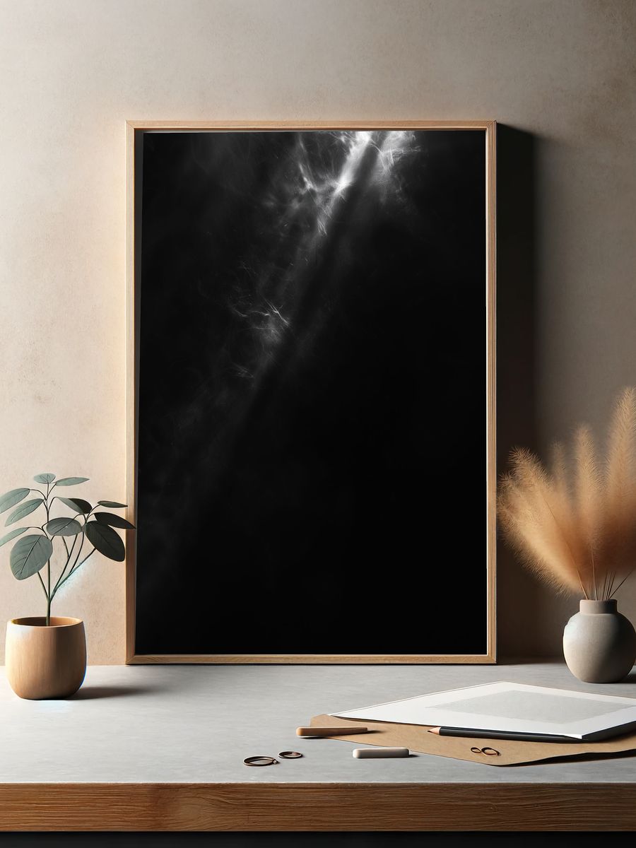 Monochrome Smoke Abstract Poster. — room view 2