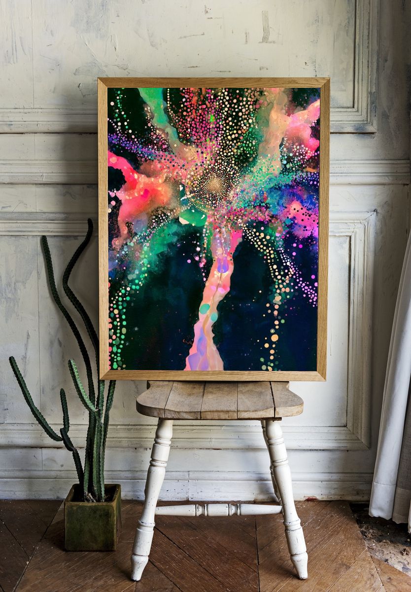 Neon Cosmic Burst Abstract Poster. — room view 1