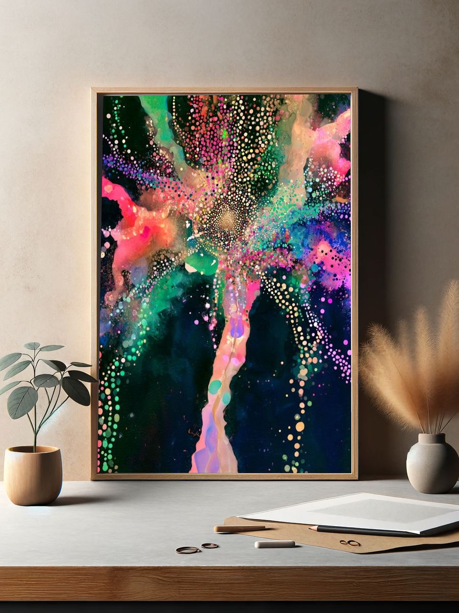 Neon Cosmic Burst Abstract Poster. — room view 2