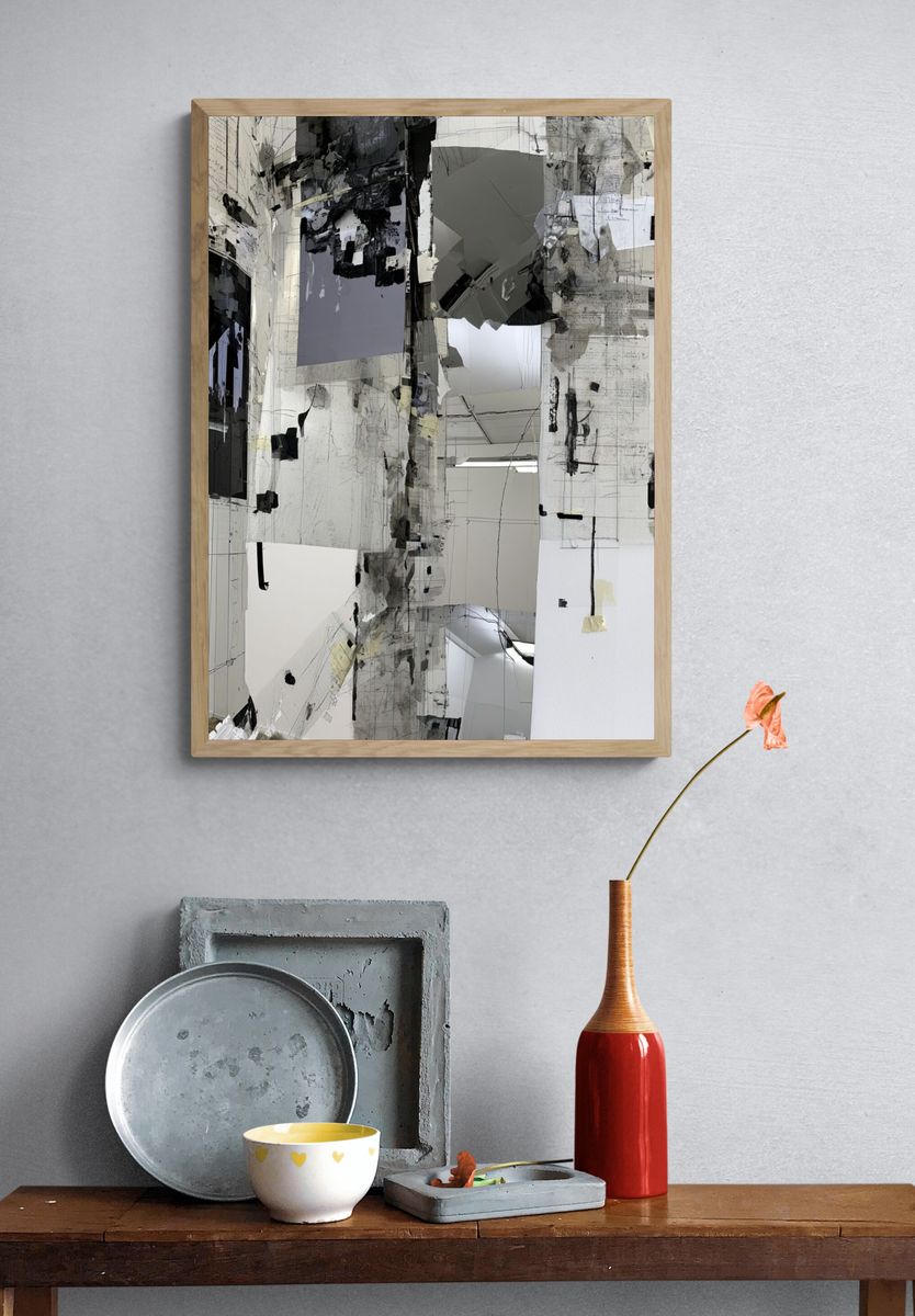 Monochrome Architectural Collage Poster. — room view 3