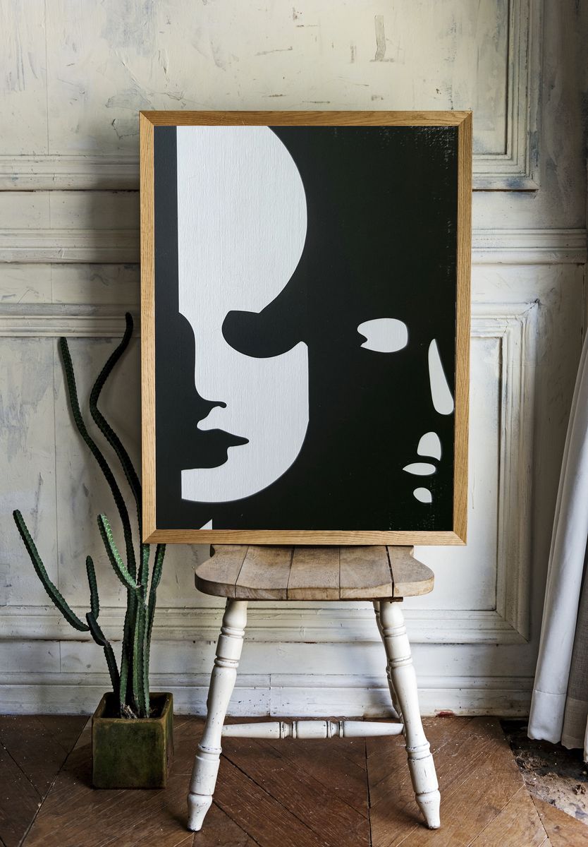Monochrome Face Silhouette Abstract Poster. — room view 1