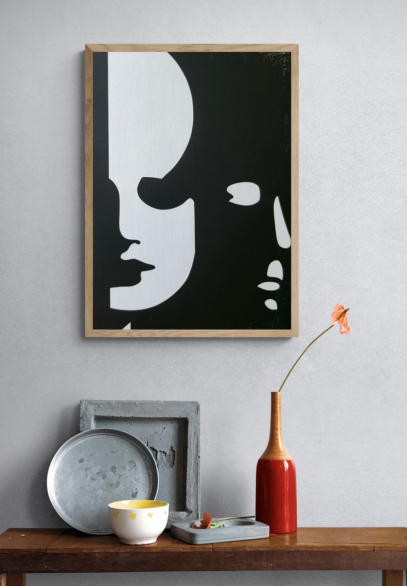 Monochrome Face Silhouette Abstract Poster. — room view 3