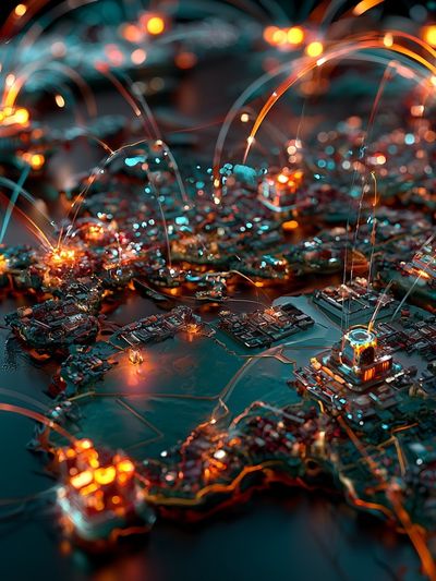 Neon Circuit Cityscape Print.