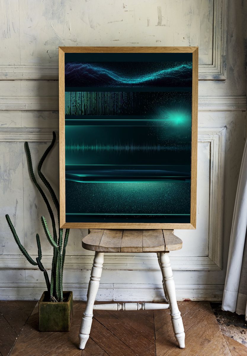 Neon Data Wave Abstract Poster. room preview