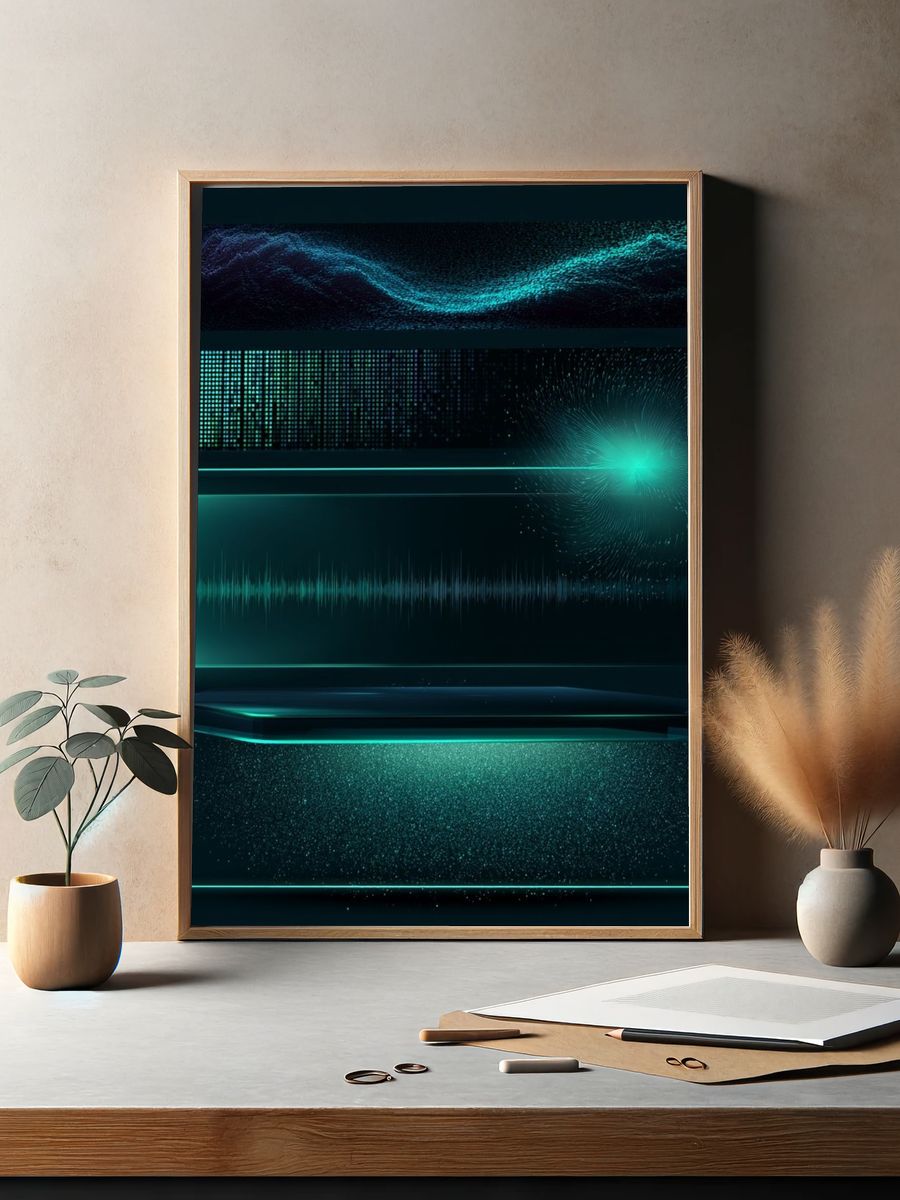 Neon Data Wave Abstract Poster. — room view 2