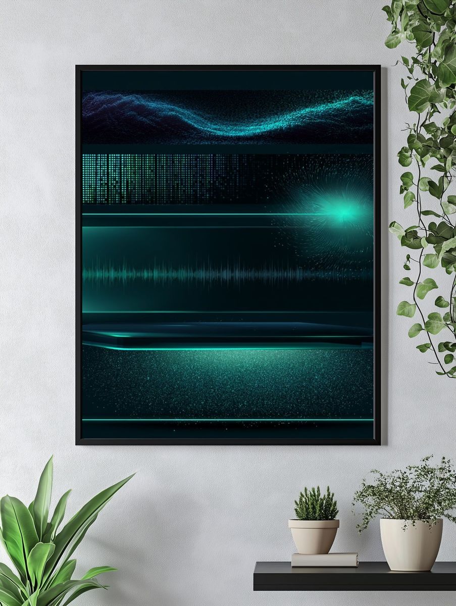 Neon Data Wave Abstract Poster. — room view 4