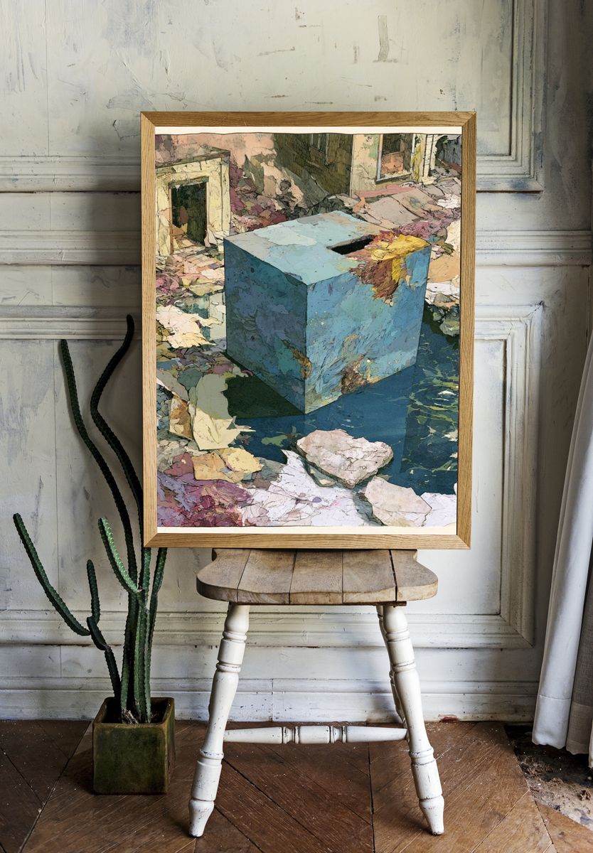 Abstract Cubic Ruins Poster. — room view 1