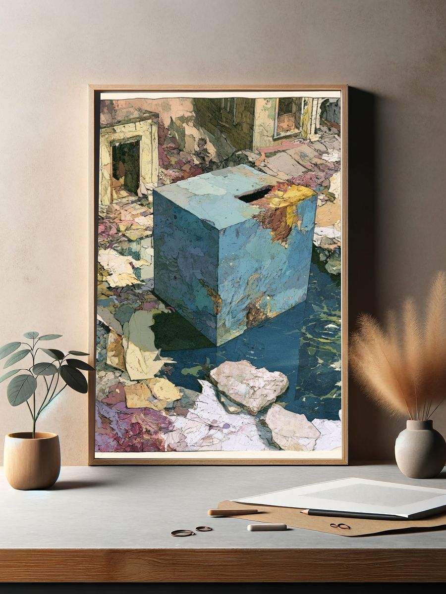 Abstract Cubic Ruins Poster. — room view 2
