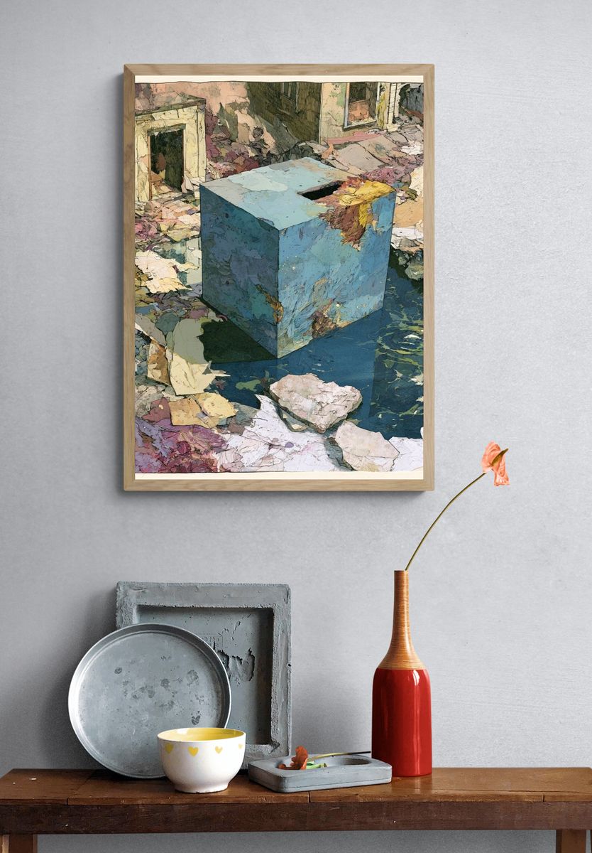 Abstract Cubic Ruins Poster. — room view 3