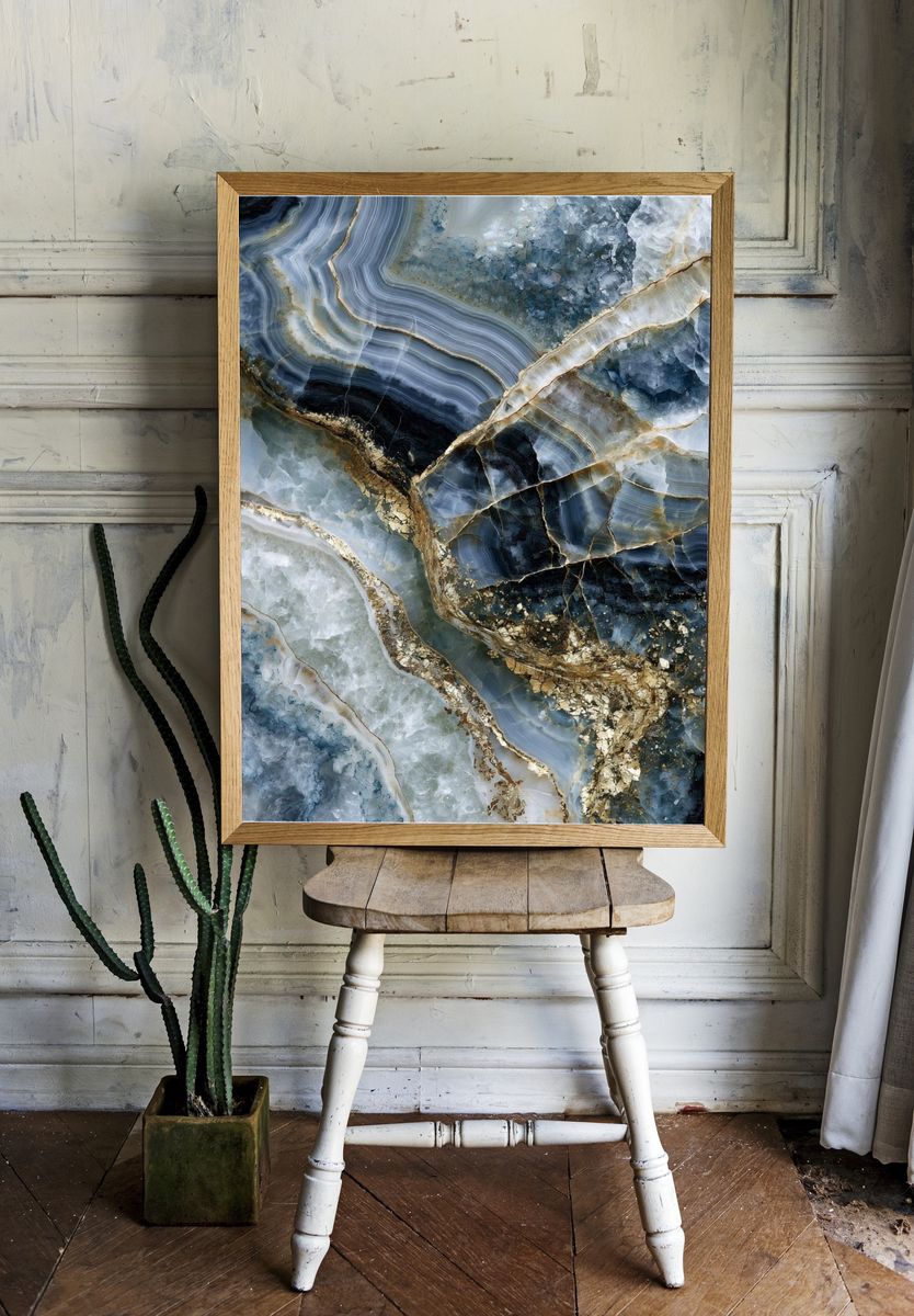 Blue Agate Marble Abstract Poster. room preview