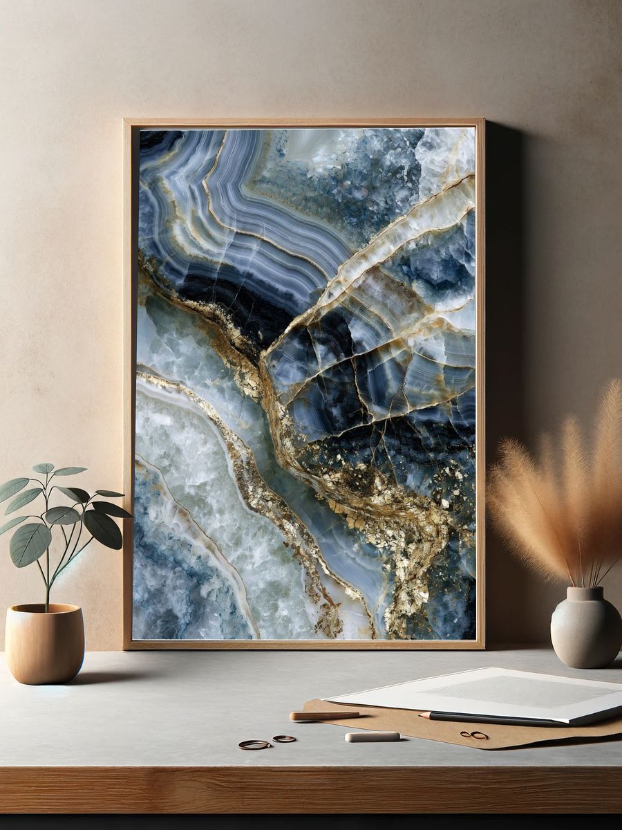 Blue Agate Marble Abstract Poster. — room view 2