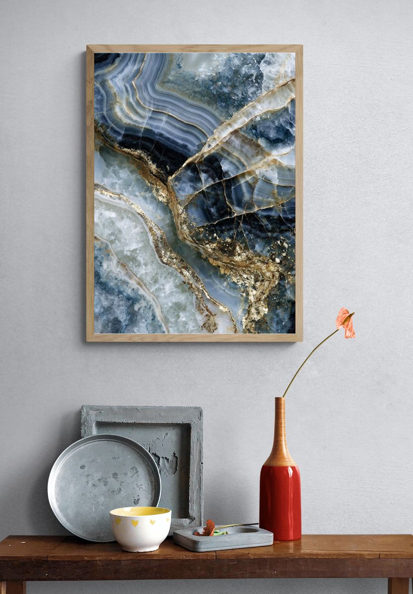Blue Agate Marble Abstract Poster. — room view 3