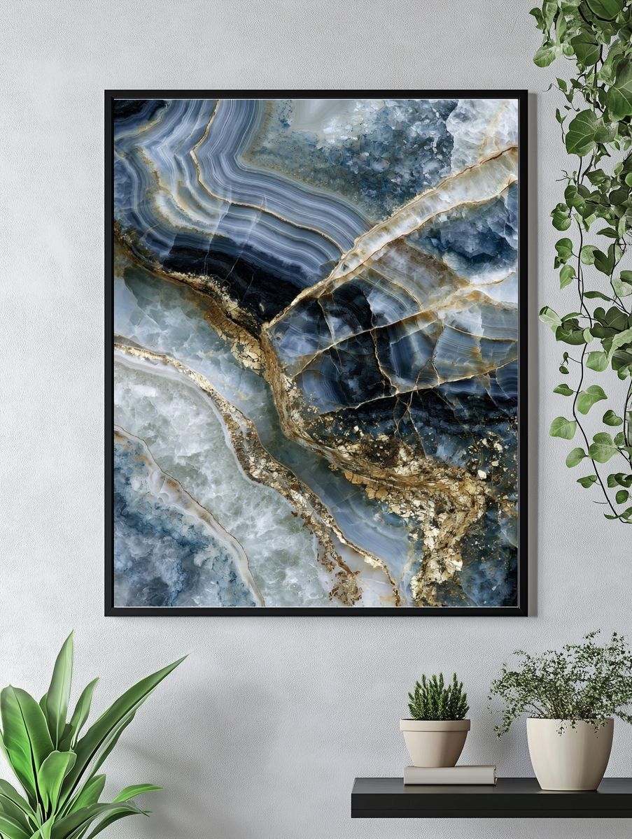 Blue Agate Marble Abstract Poster. — room view 4