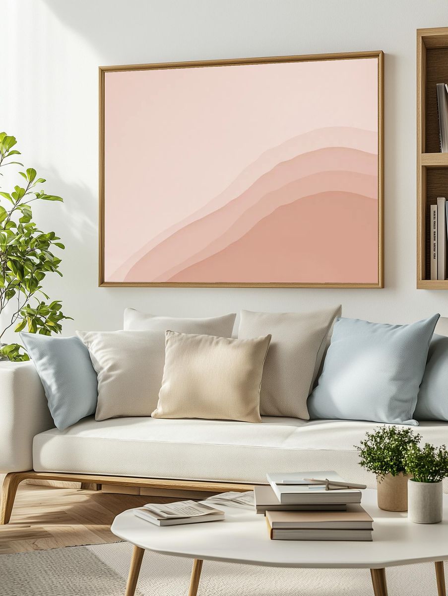 Acrylic light salmon pink background. — room view 2