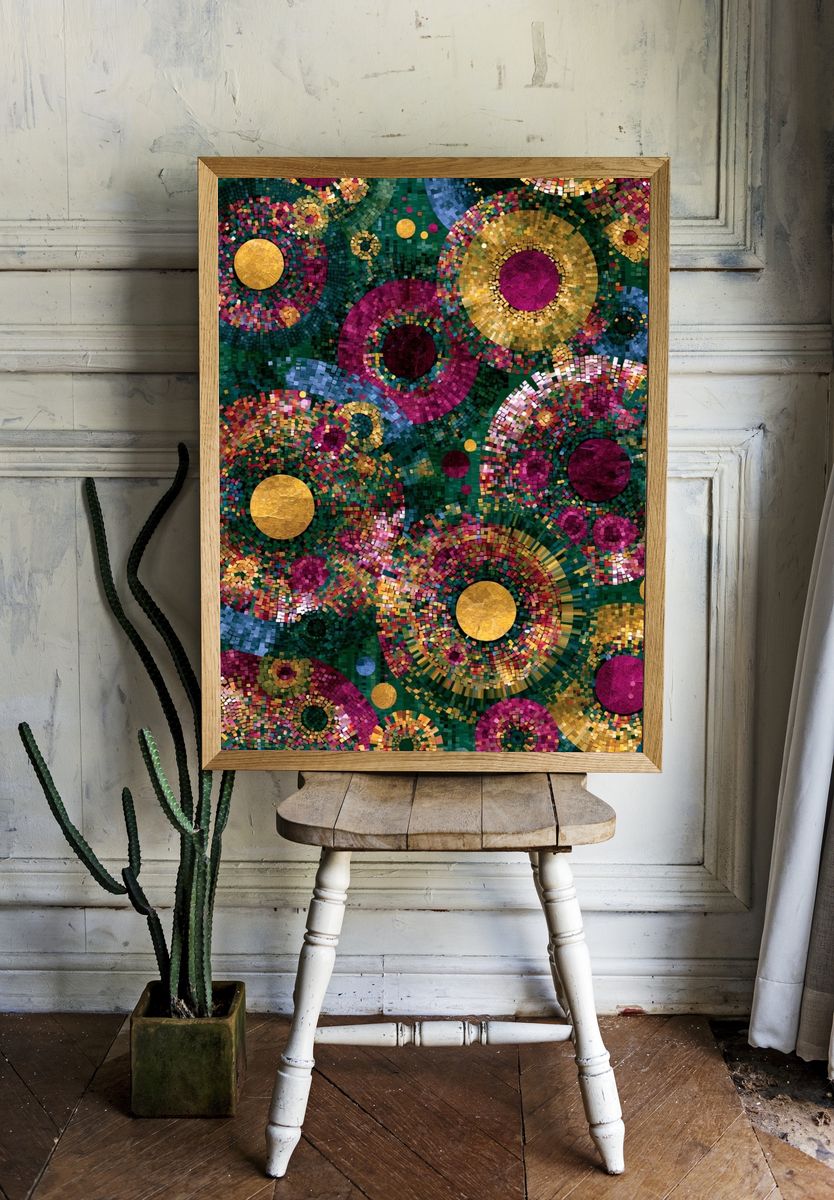 Mosaic Circles Abstract Poster. — room view 1