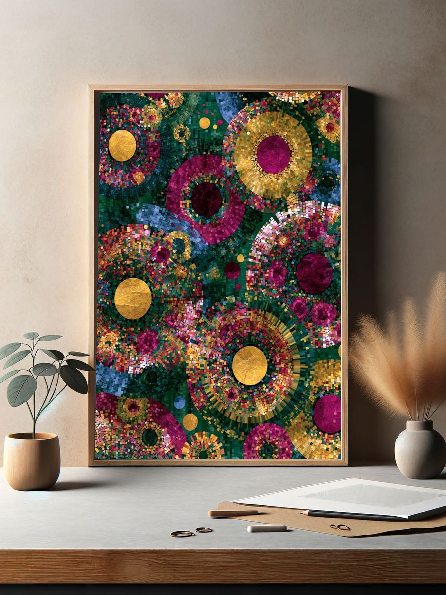 Mosaic Circles Abstract Poster. — room view 2