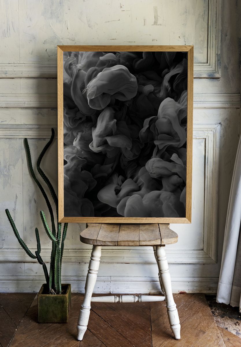Abstract Smoke Black-White Poster. — room view 1