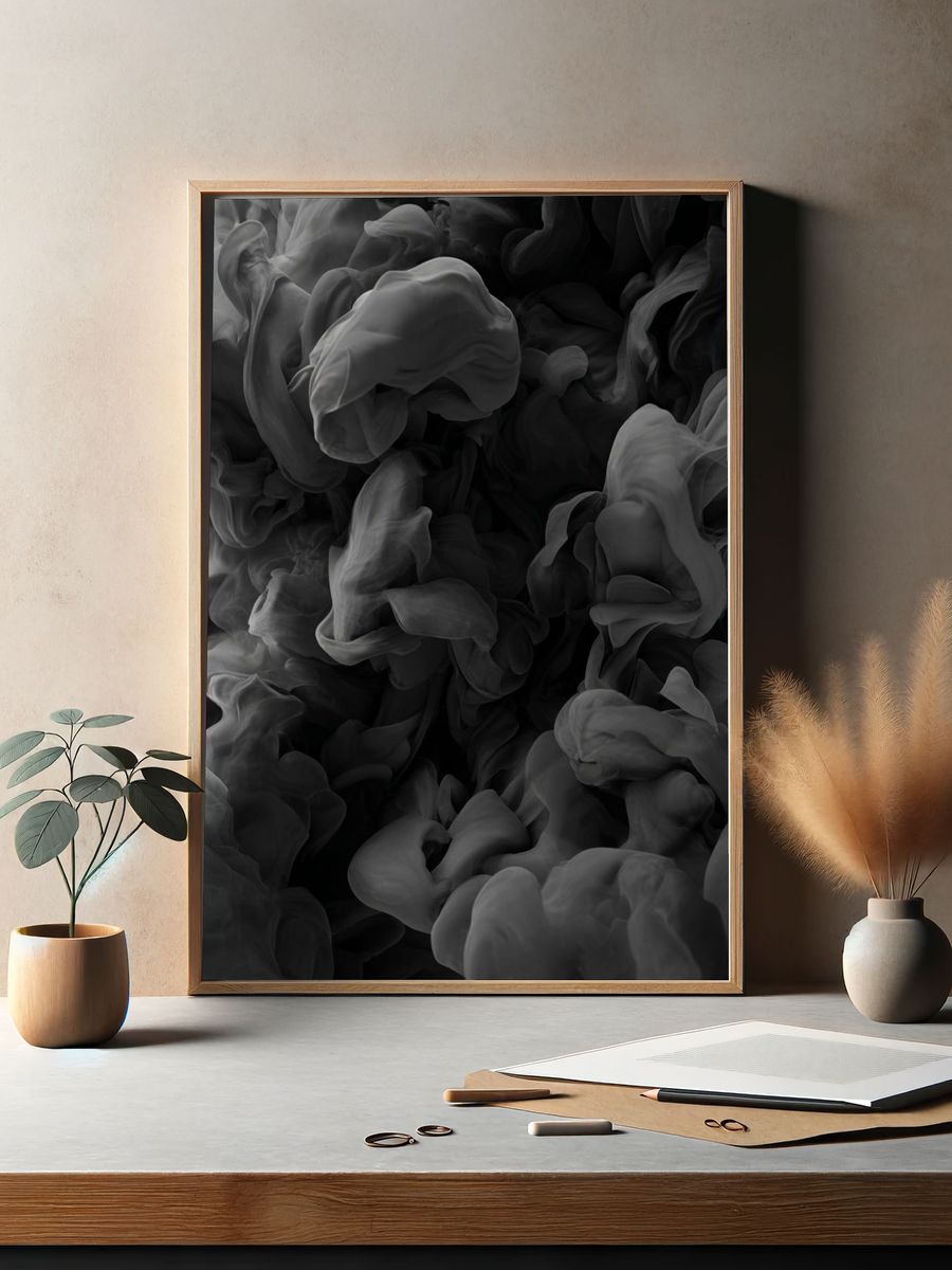 Abstract Smoke Black-White Poster. — room view 2
