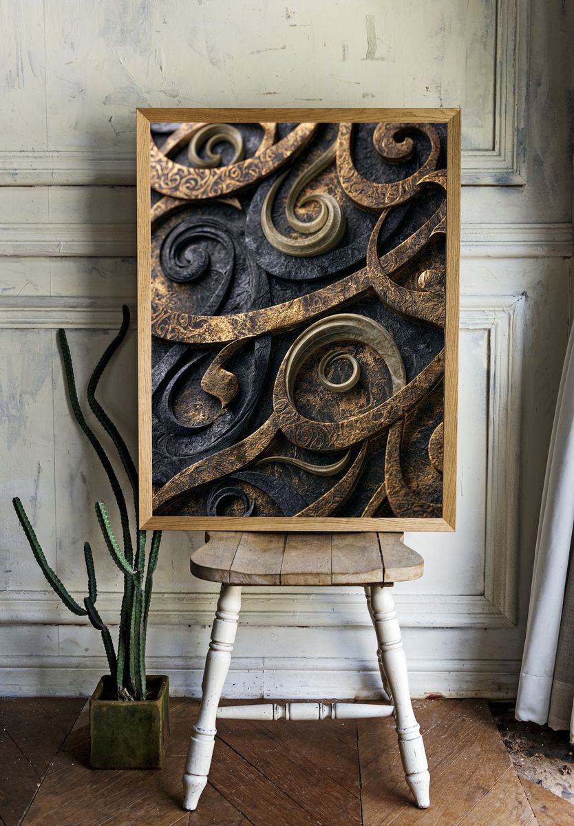Ornate Gold Swirls Abstract Poster. room preview