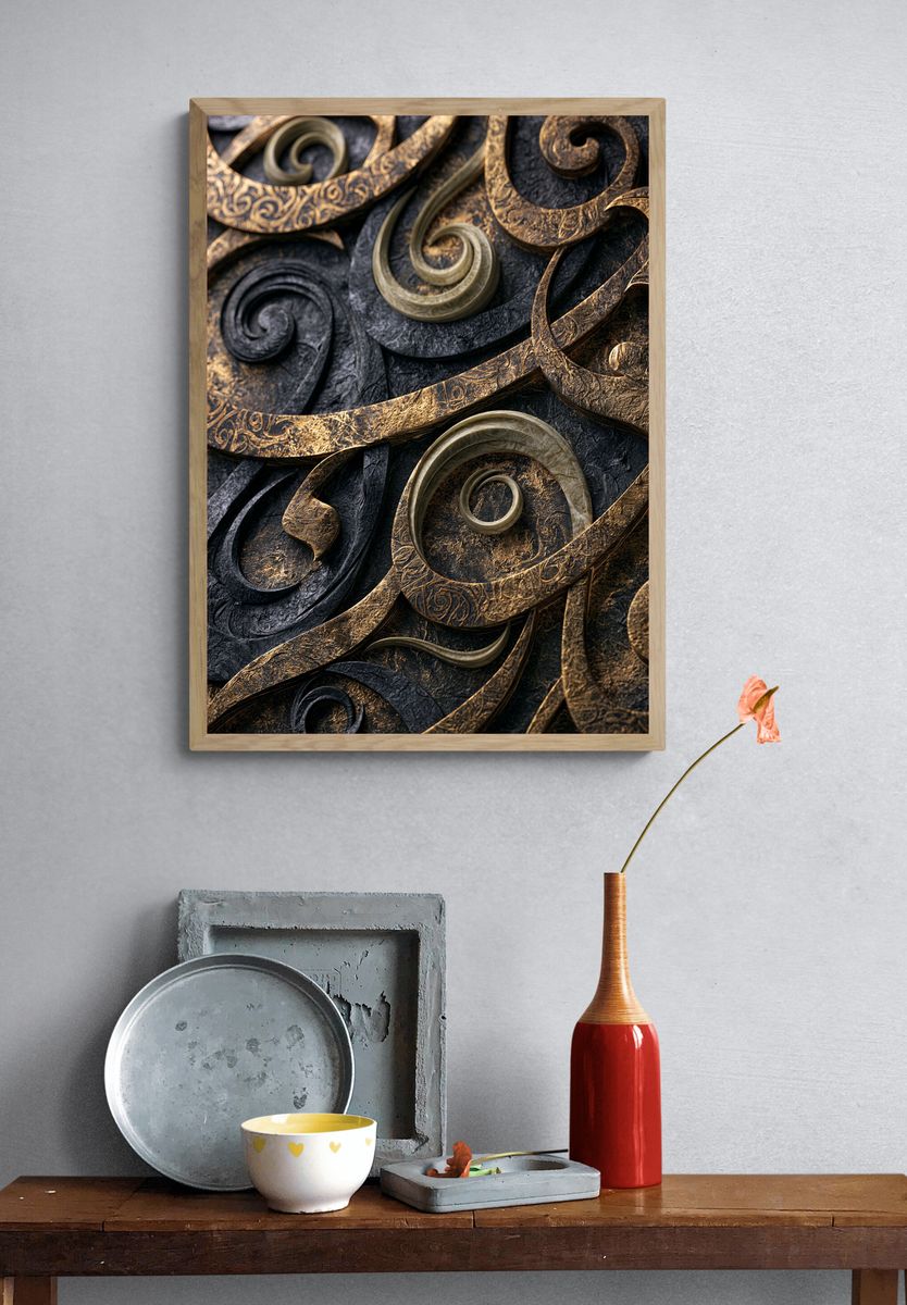 Ornate Gold Swirls Abstract Poster. — room view 3