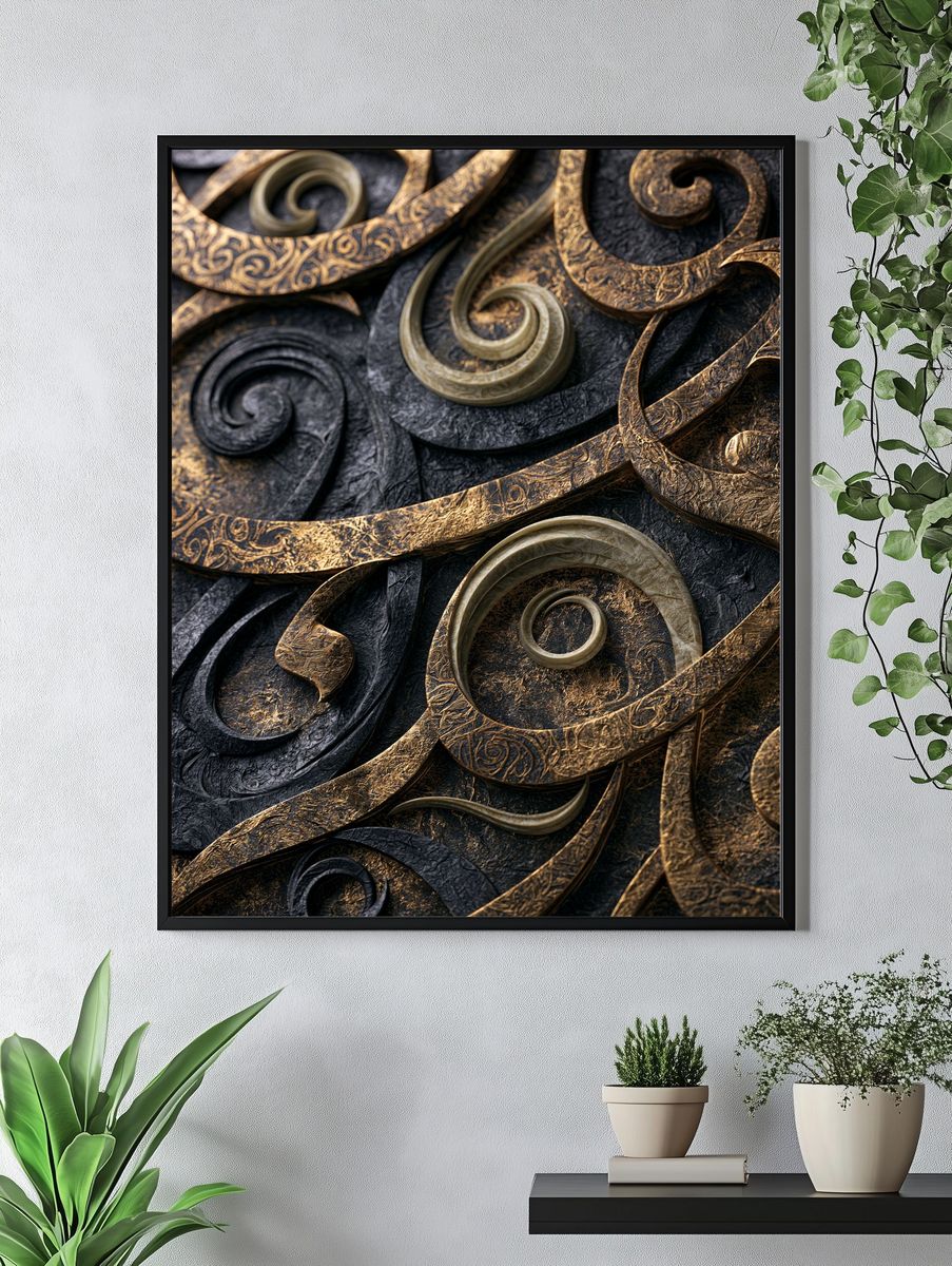 Ornate Gold Swirls Abstract Poster. — room view 4