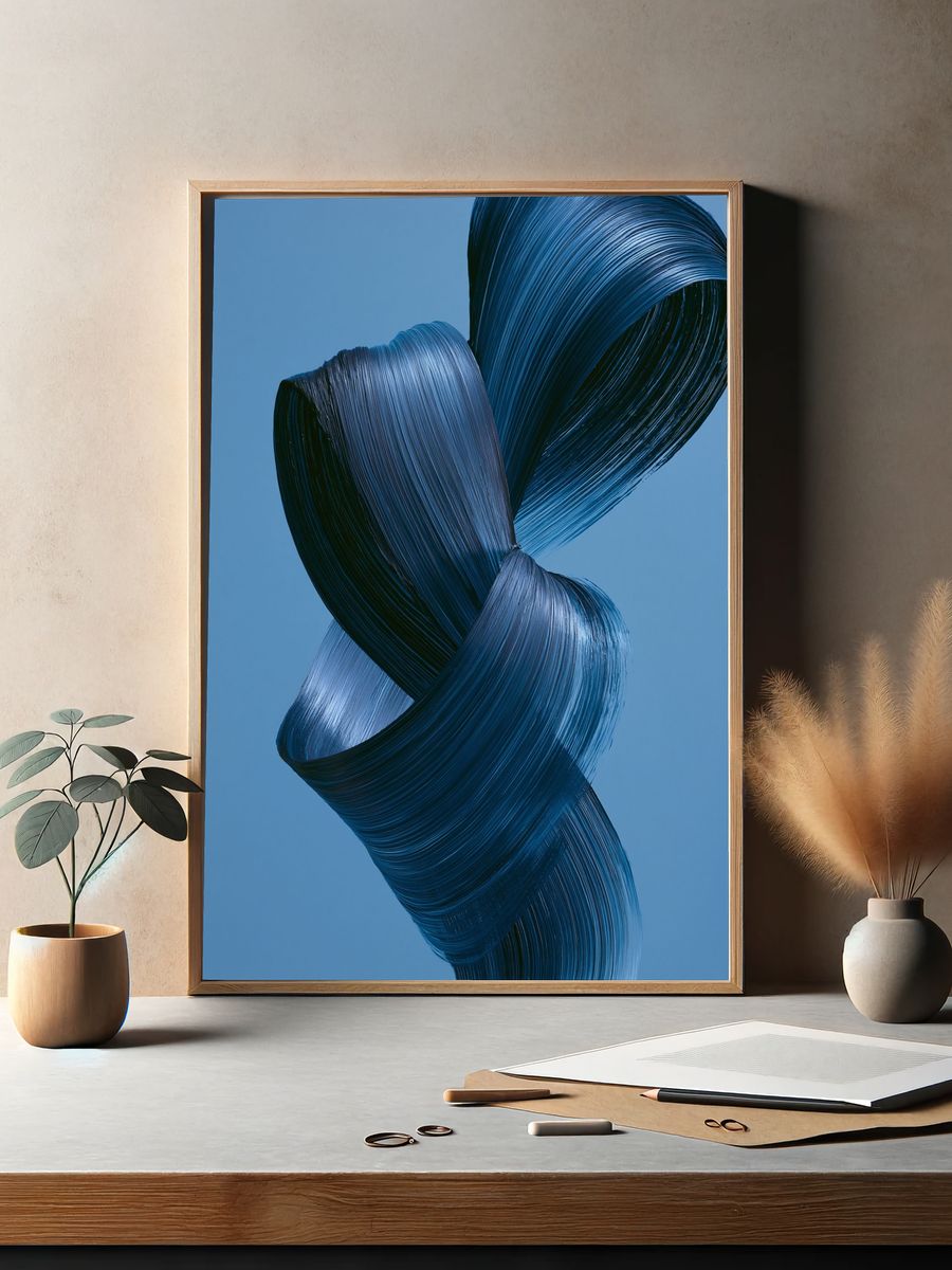Blue Ribbon Abstract Print. — room view 2