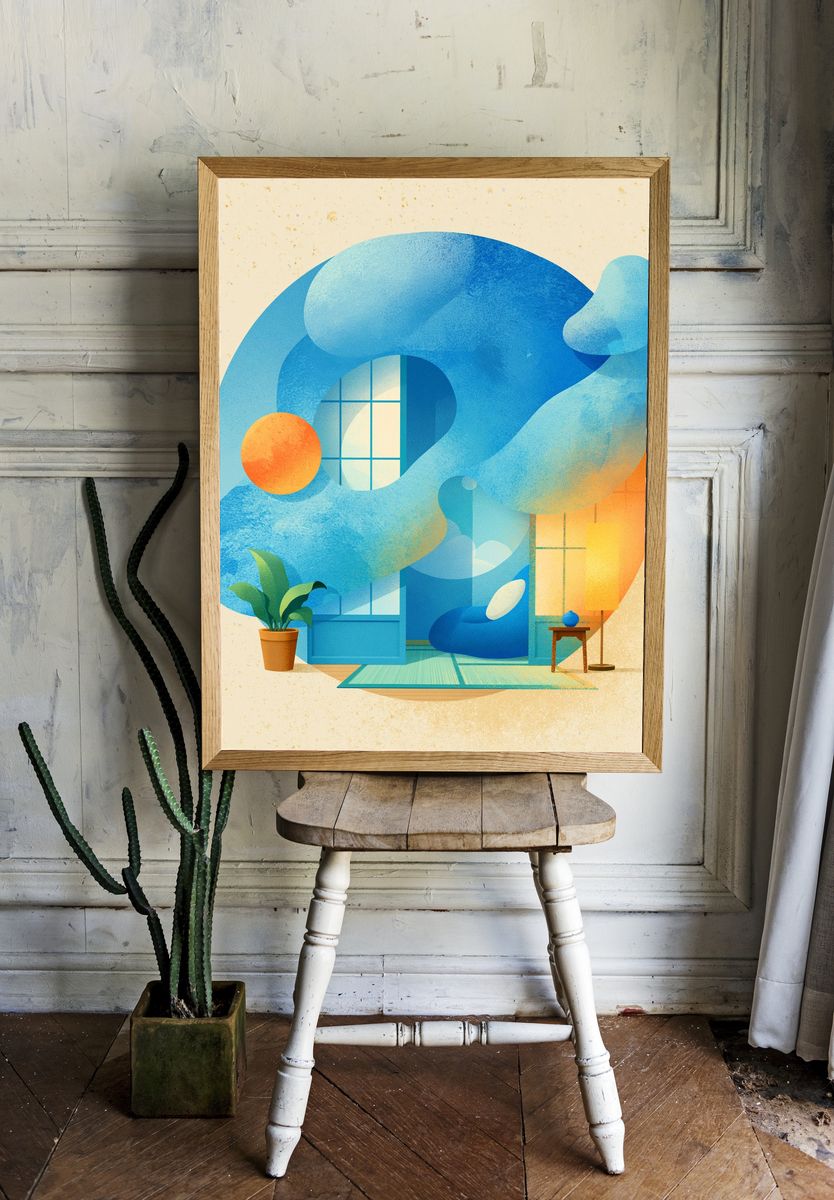 Abstract Blue Interior Poster. — room view 1