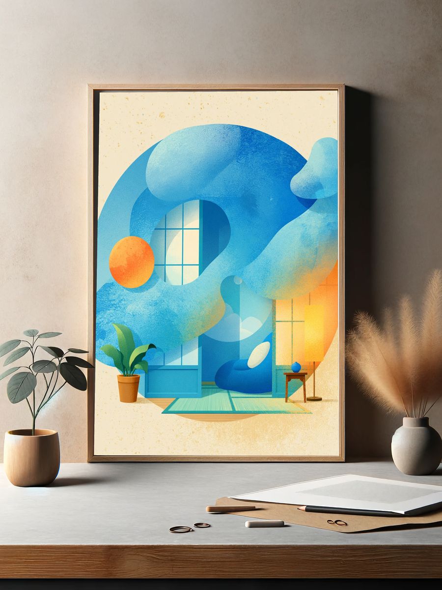 Abstract Blue Interior Poster. — room view 2