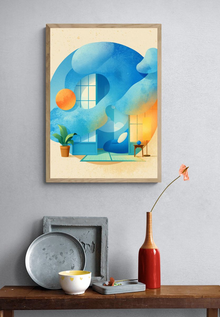 Abstract Blue Interior Poster. — room view 3
