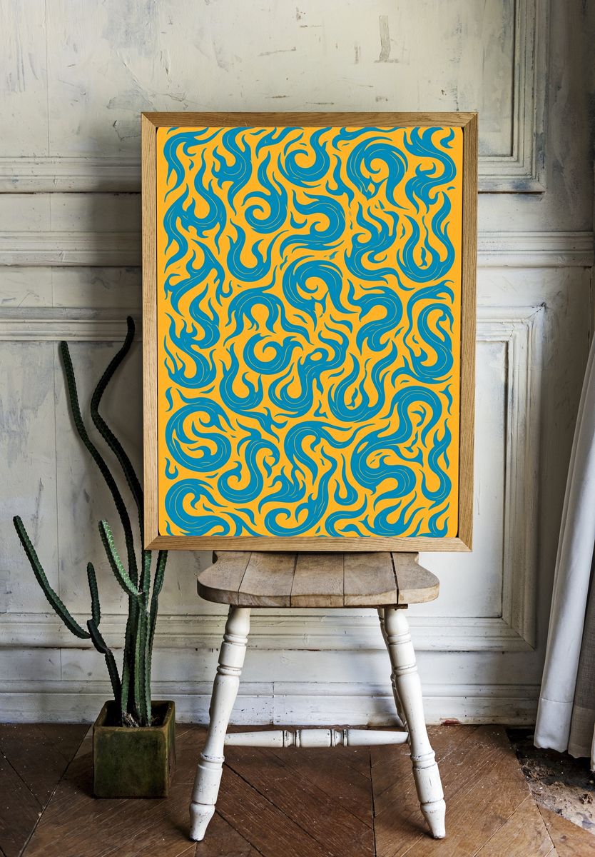 Swirling Teal Pattern Abstract Poster. — room view 1