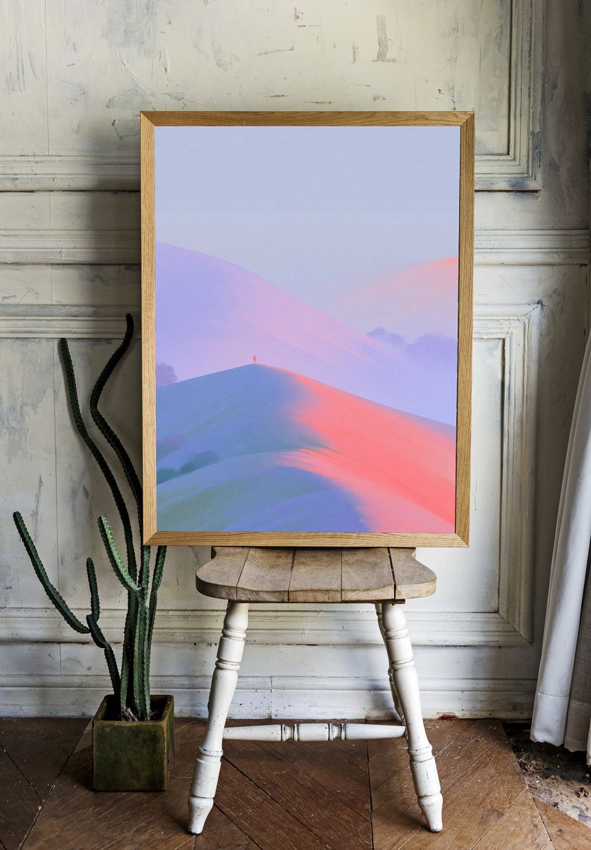 Dreamy Misty Hills Abstract Print. — room view 1