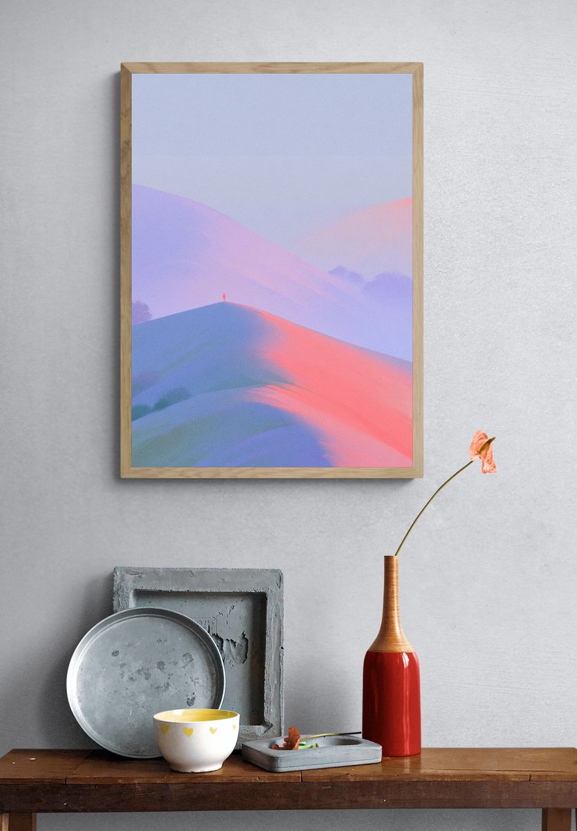 Dreamy Misty Hills Abstract Print. — room view 3