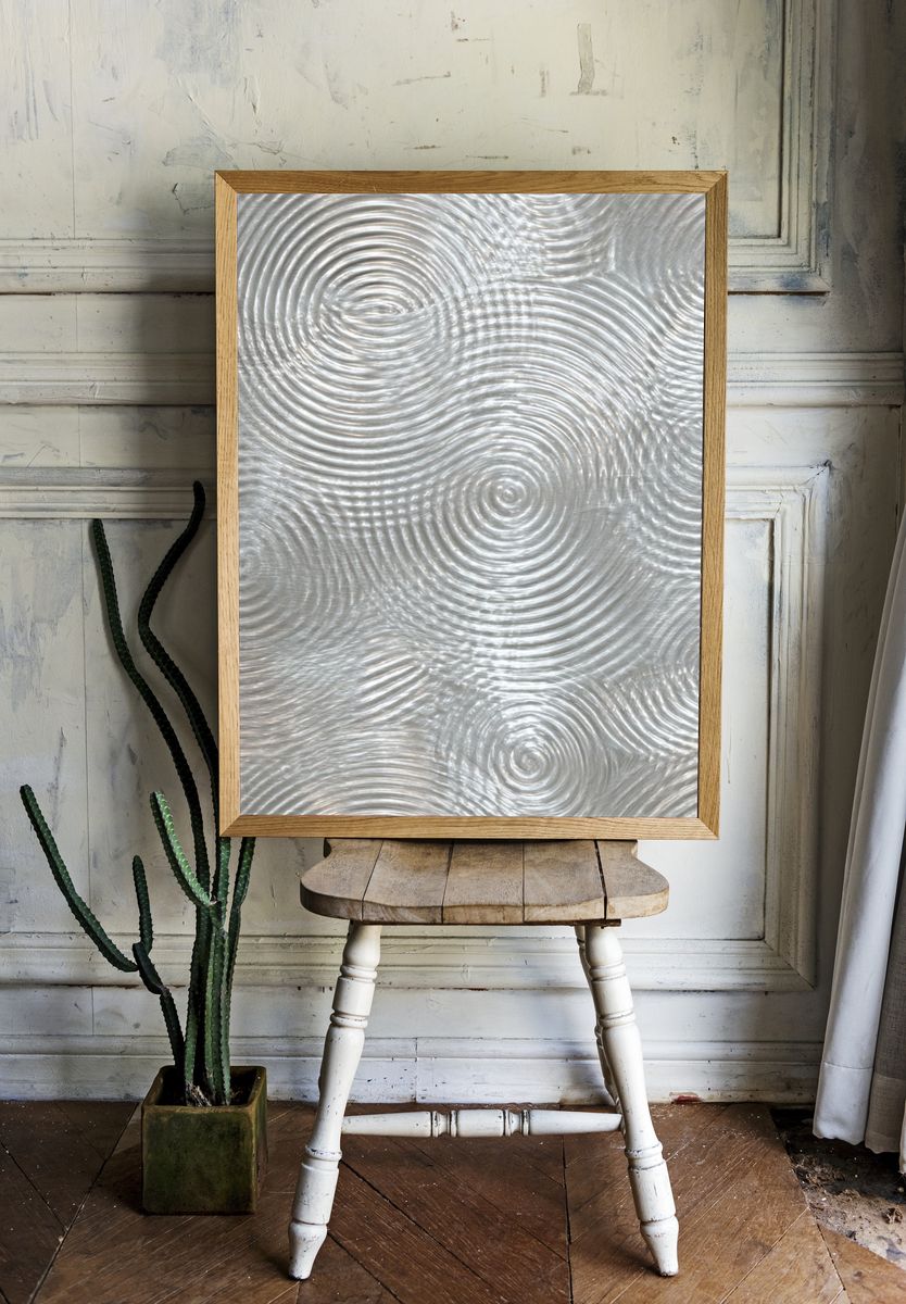 Silver Ripple Abstract Print. room preview