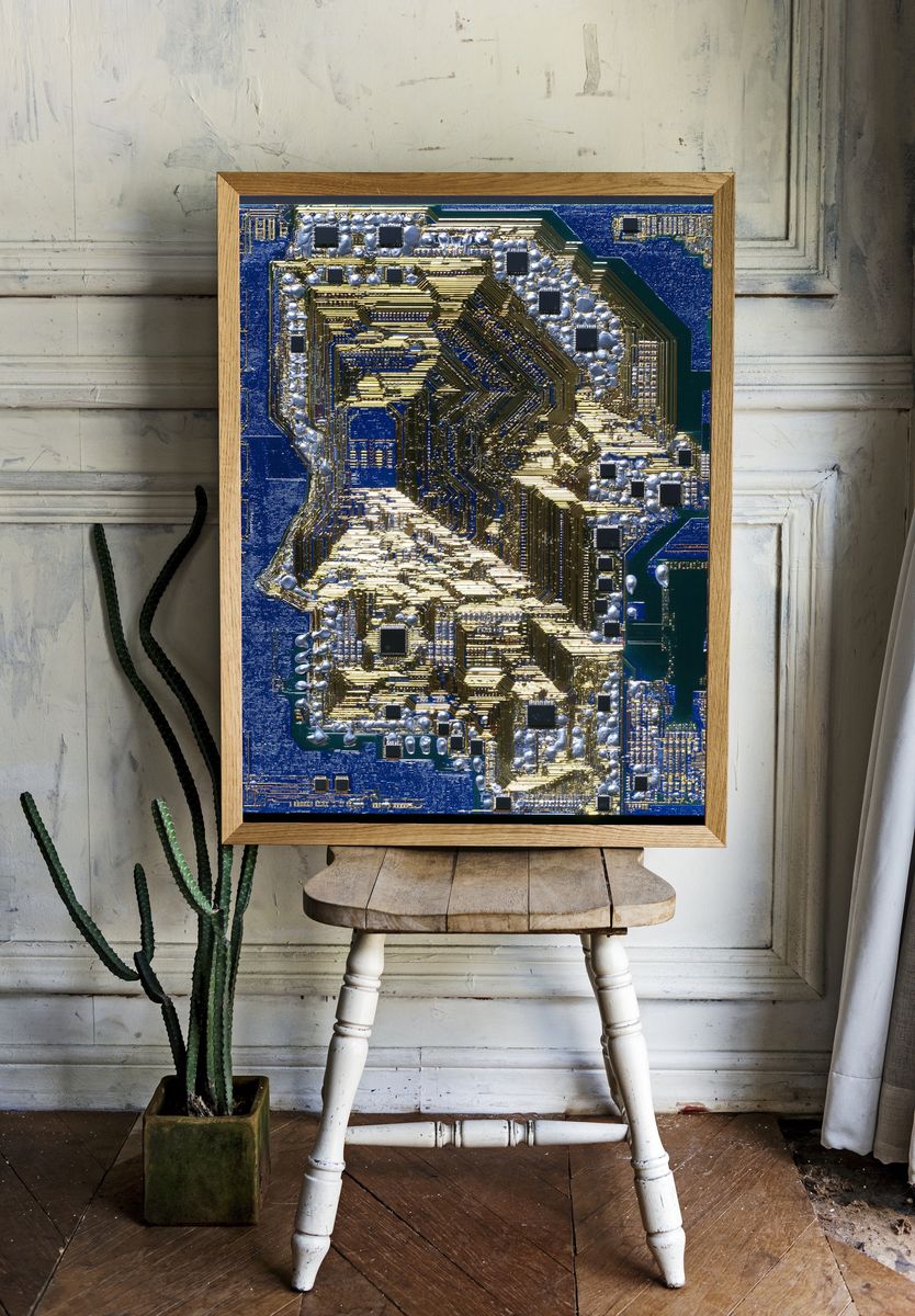Circuit Face Abstract Print. — room view 1