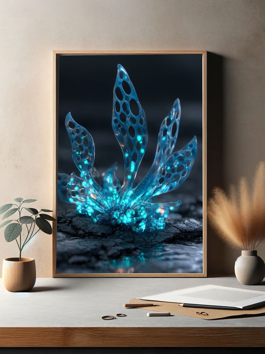 Bioluminescent Coral Abstract Poster. — room view 2