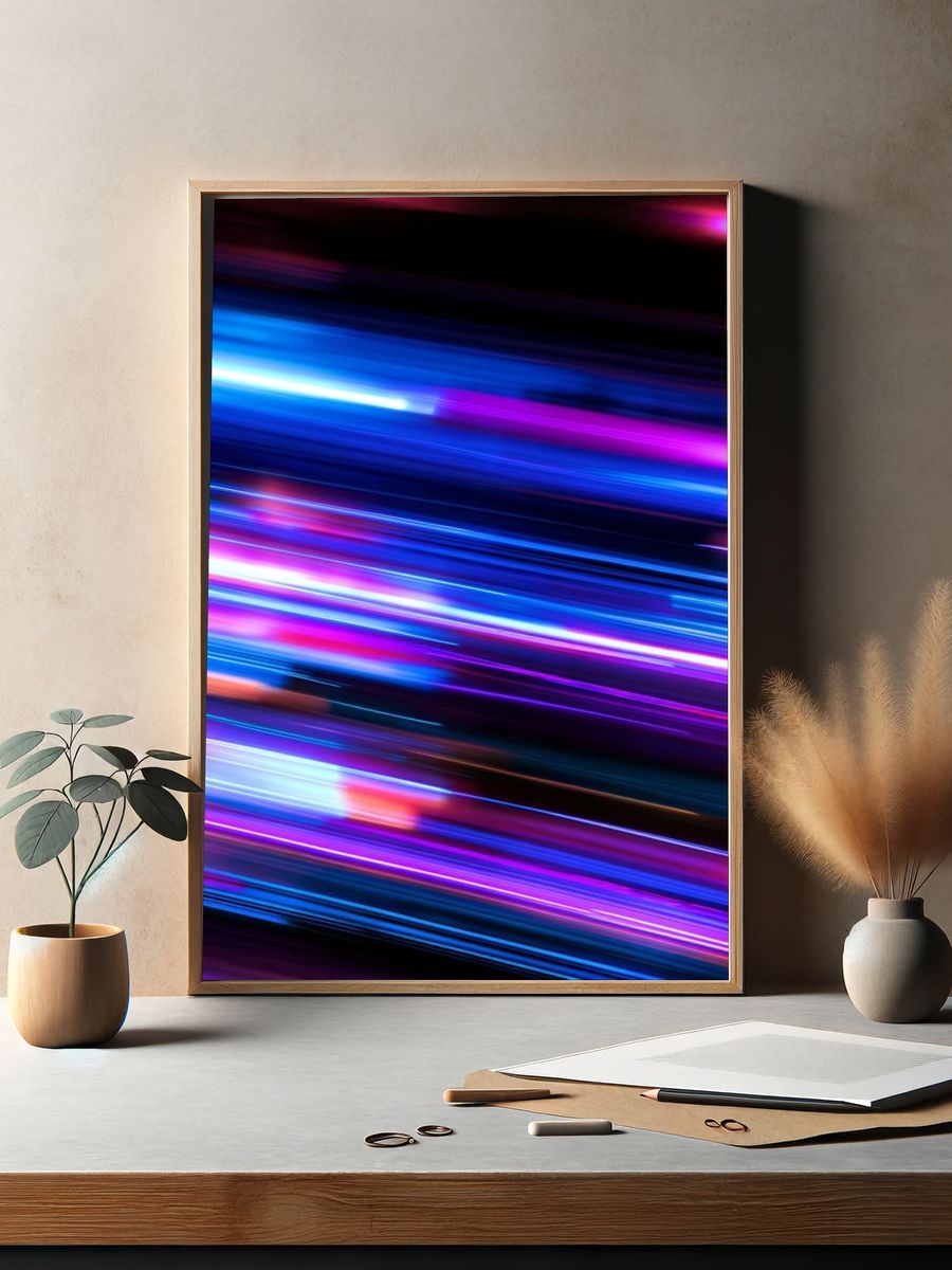 Neon Light Streaks Abstract Poster. — room view 2