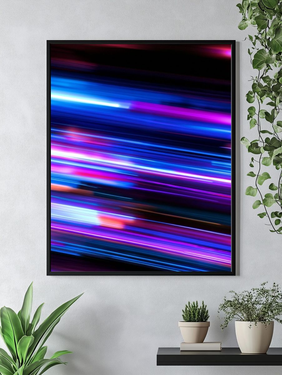 Neon Light Streaks Abstract Poster. — room view 4