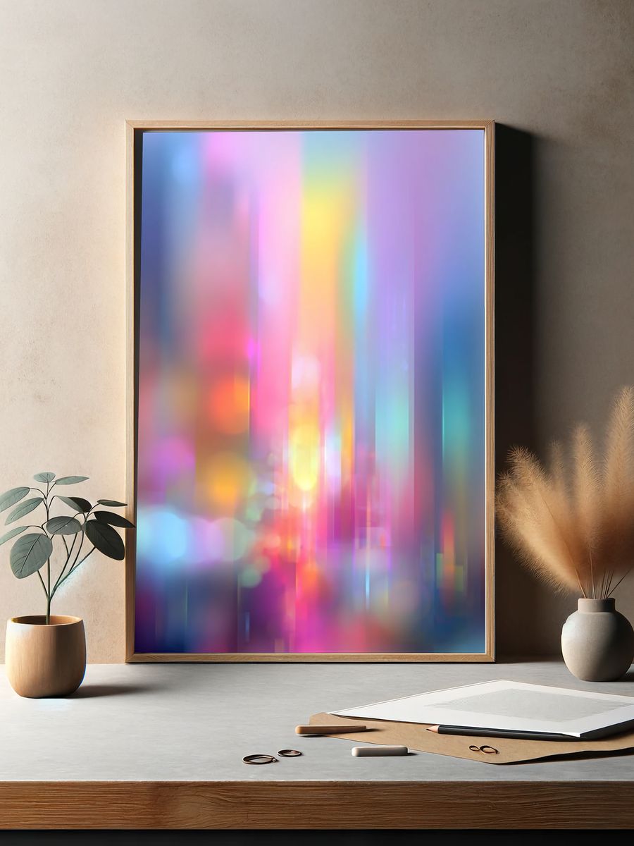 Pastel Light Streaks Abstract Poster. — room view 2
