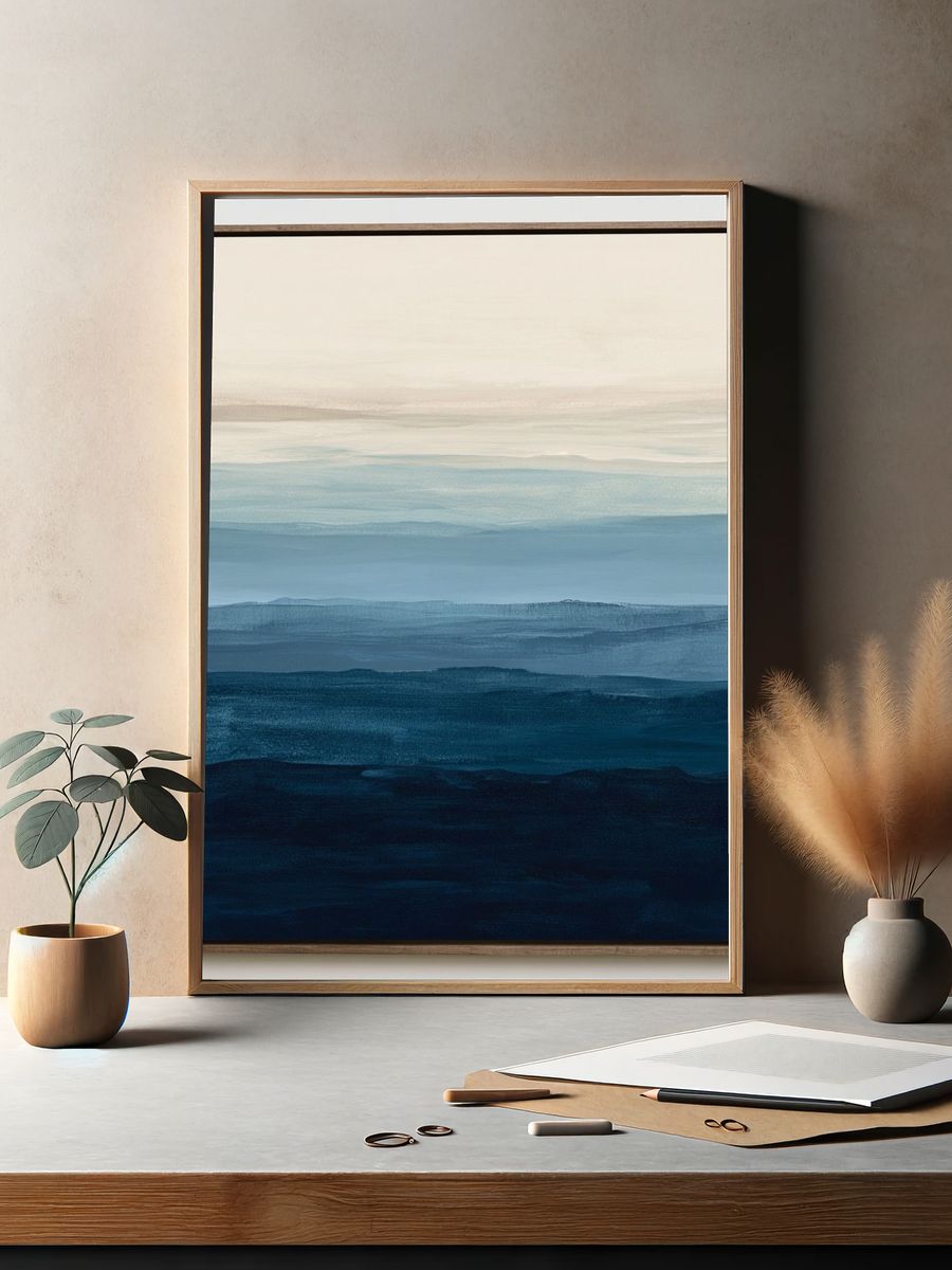 Blue Horizon Abstract Poster. — room view 2