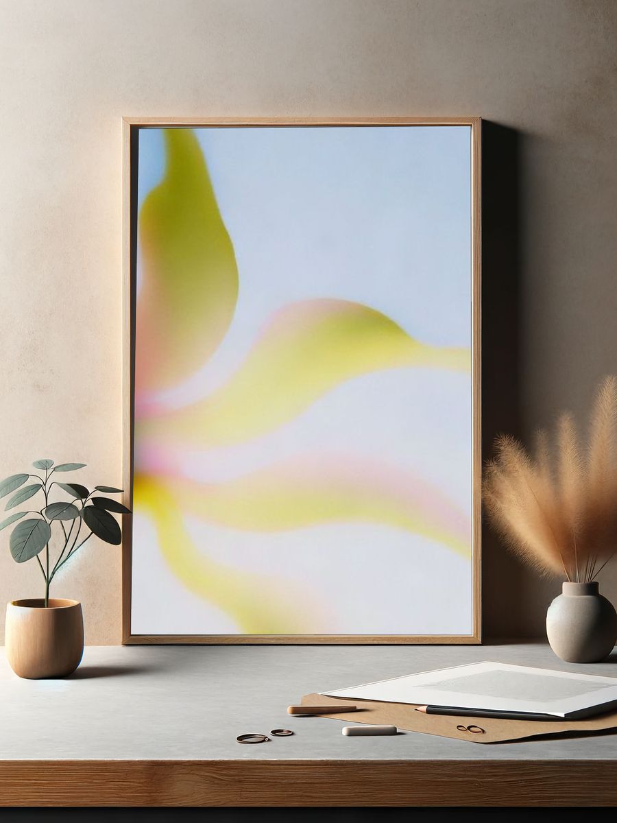 Soft Yellow Abstract Flow Poster. — room view 2