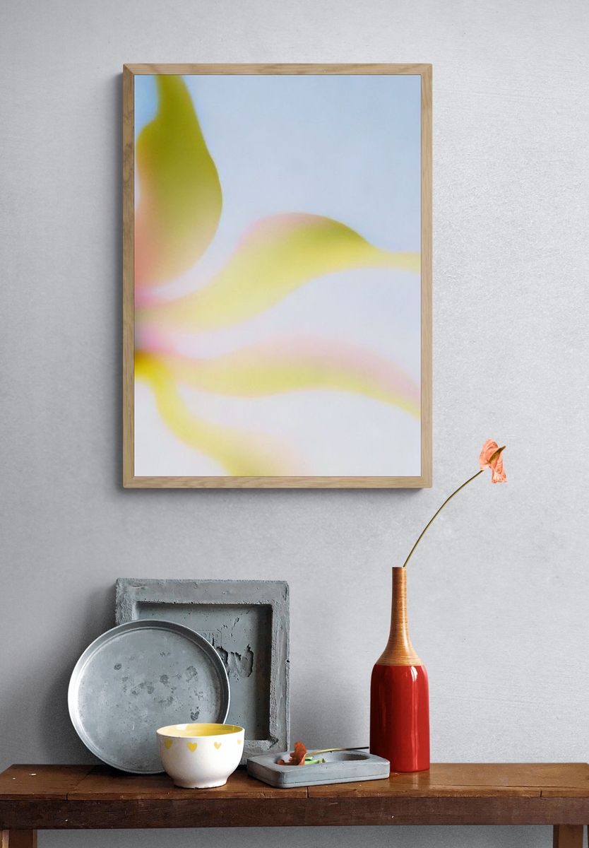 Soft Yellow Abstract Flow Poster. — room view 3