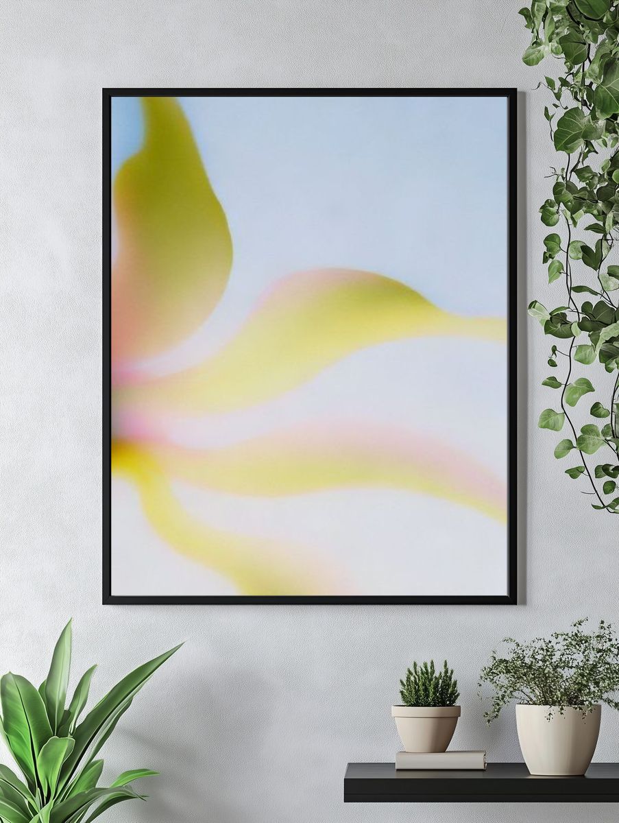 Soft Yellow Abstract Flow Poster. — room view 4