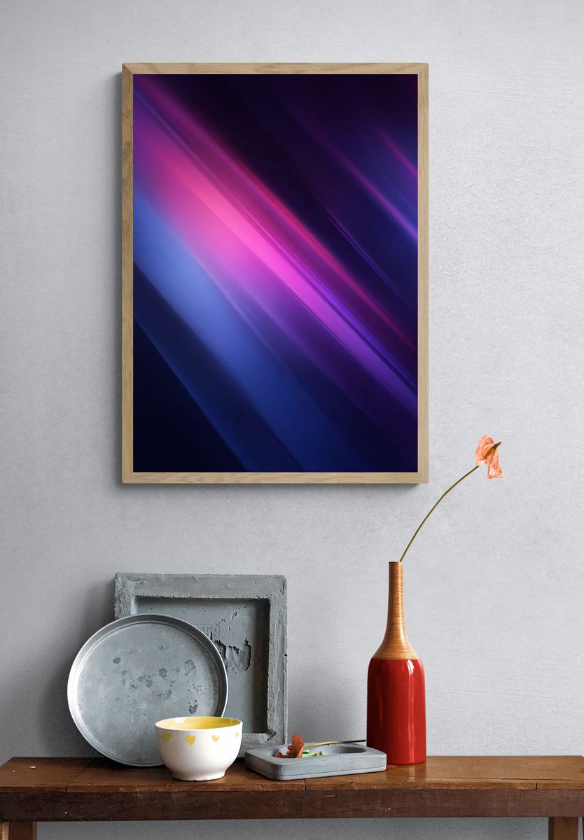 Neon Light Streaks Abstract Poster. — room view 3