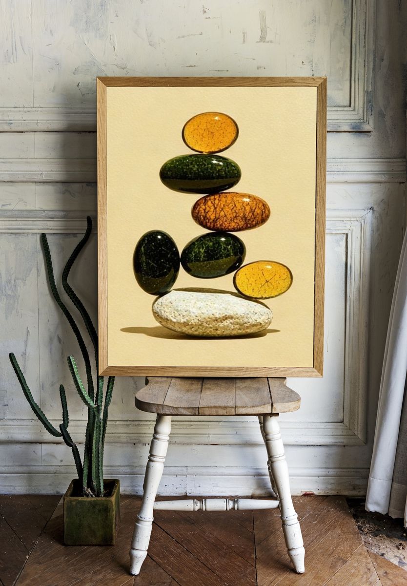 Stacked Pebbles Abstract Poster. room preview