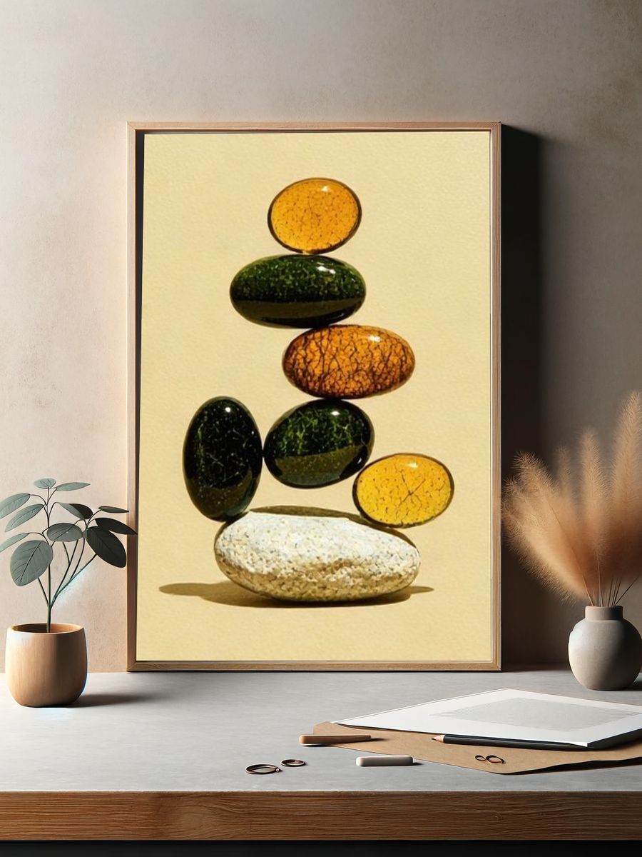 Stacked Pebbles Abstract Poster. — room view 2