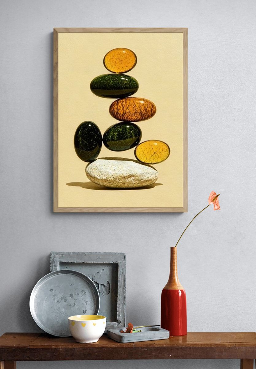 Stacked Pebbles Abstract Poster. — room view 3